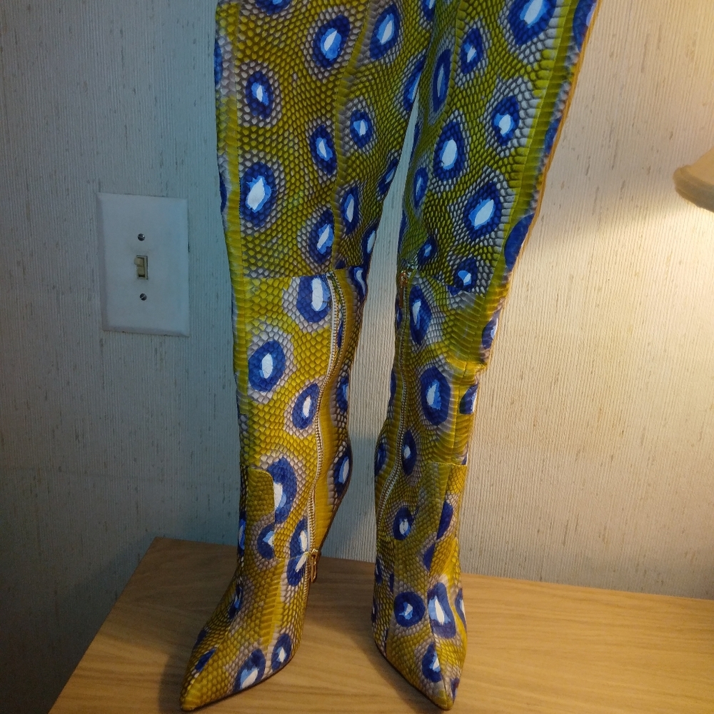 London Trash Loralei Hi-heel thigh-hi boots yellow sz7.5
